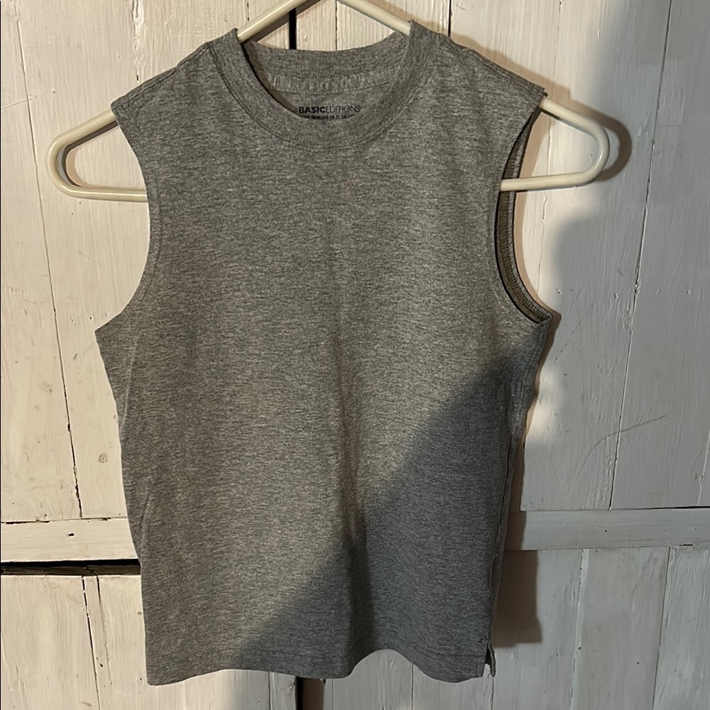 Basic Editions Gray Crop Boxy Muscle Tee